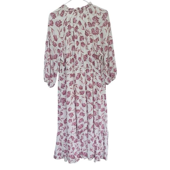 Draper James RSVP Floral Midi Dress Size L White Pink Ruffle Hem Boho Feminine R - Picture 4 of 5
